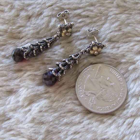 Vintage Barbara Bixby sterling, gold and garnet earrings - Picture 2 of 8